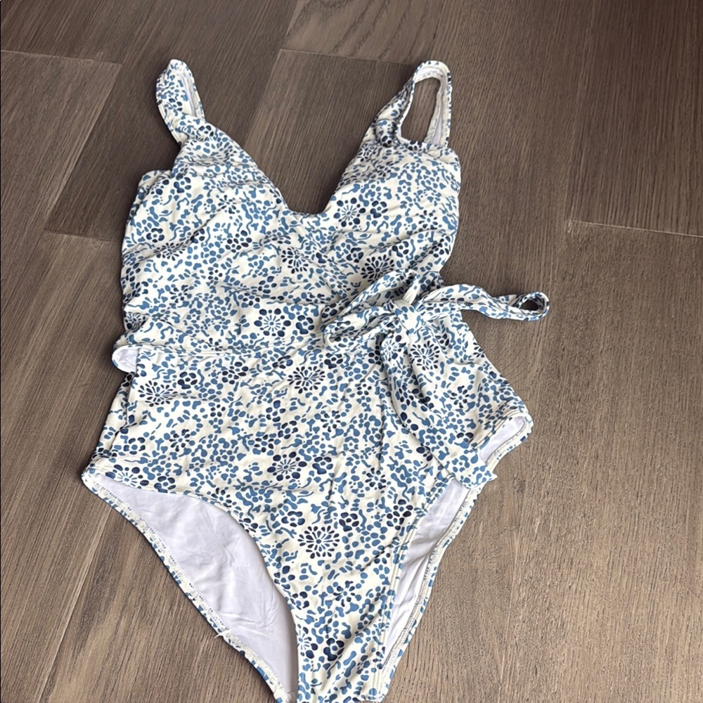 Summersalt Blue and White One Piece Swimsuit with Wrap Detail